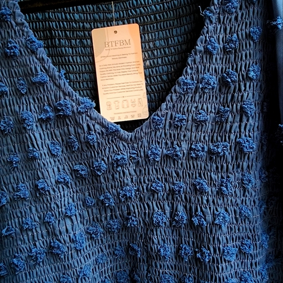 Long Sleeve V Neck Smocked Short Swiss Dot Ruffle Dress - Picture 6 of 9